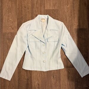 Women’s Light Blue Vintage Tailored Blazer W/ Crystal Floral Buttons